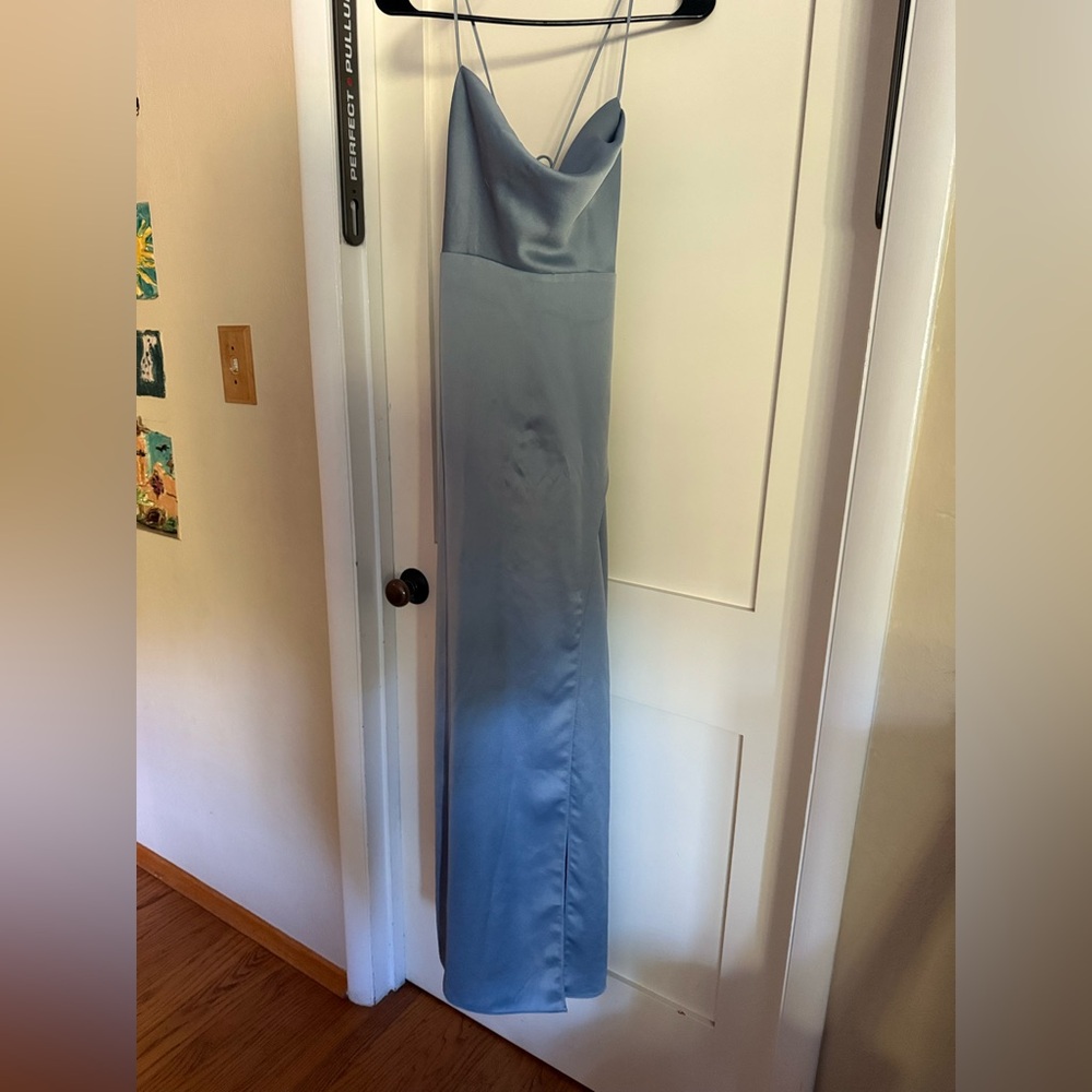 BHLDN Remy Satin Powder Blue Bridesmaid Dress - Picture 2 of 3